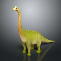 Long Neck Dinosaur Toy Figure In Green Orange With Spiked Back And Gray Background