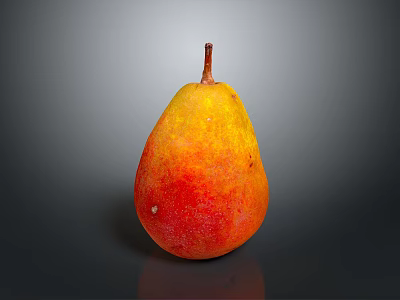 Ripe Juicy Pear With Yellow And Red Gradient Color And Brown Stem On Gray Background 3d model