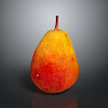 Ripe Juicy Pear With Yellow And Red Gradient Color And Brown Stem On Gray Background