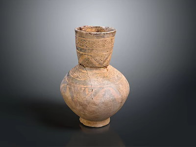 Ancient Terracotta Sculpture Carving with Intricate Patterns on Pottery Jar 3d model