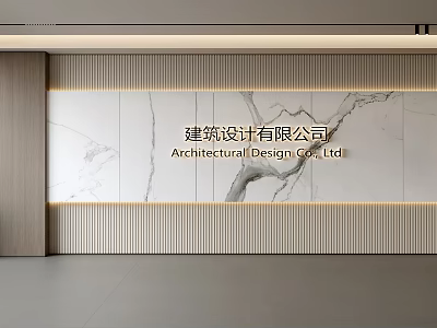 Modern Background Wall For Architectural Design Company With Marble Texture And Striped Lighting 3d model