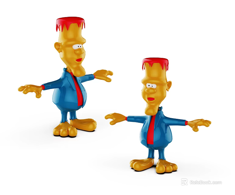 Two Yellow Cartoon Characters With Red Hair Blue Suits And Open Arms 3d model 
