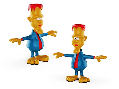 Two Yellow Cartoon Characters With Red Hair Blue Suits And Open Arms 3d model