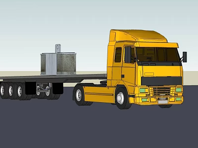 Large Yellow Flatbed Functional Truck Transporting Equipment On Trailer Vehicle 3d model
