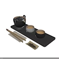Black Ceramic Tea Set With Teapot Tea Cups Tray Chopsticks And Tea Leaves