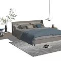 Stylish Double Bed with Blue Bedspread Light Gray Headboard Decorative Pillows and Nightstands 3d model
