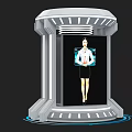 Modern Exhibition Island Kiosk With Digital Display And Female Figure Inside