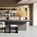 Modern Tea Room With Bar Counter Stools Shelves And Water Decor