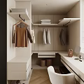 Modern Walk in Closet Interior With Hanging Clothes Shelves Drawers And Dressing Table