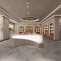 Modern Elegant Boutique Store Interior With Display Shelves Red Boxes Sofa Armchairs And Green Plants