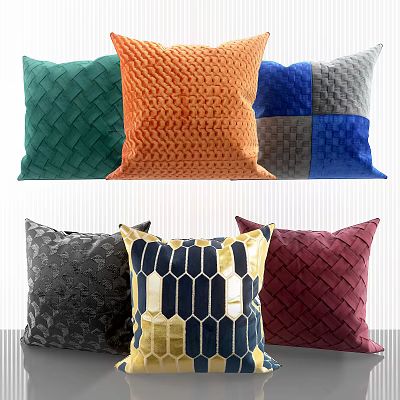 Decorative Throw Pillows In Multiple Colors With Woven Velvet And Geometric Designs 3d model