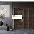 Quiet Bookcase Rattan Decorative Cabinet 3d model