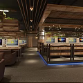 Modern Internet Cafe Interior With Wooden Decor Multiple Computers And Ambient Lighting 3d model