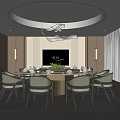 Modern Elegant Private Dining Room With Round Table Green Plant And TV