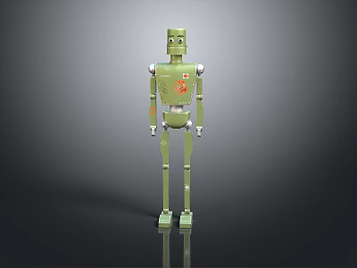 Green Standing Robot With Metallic Joints Chest Emblem And Detailed Limbs 3d model