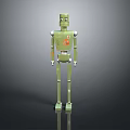 Green Standing Robot With Metallic Joints Chest Emblem And Detailed Limbs