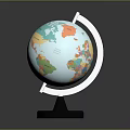 Detailed Colored Globe With World Map White Stand And Black Base