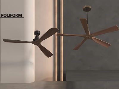 POLIFORM Modern Ceiling Fans With Wooden Blades In Contemporary Interior Design 3d model