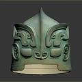 Detailed Ancient Style Bronze Helmet Carving With Ornate Traditional Patterns