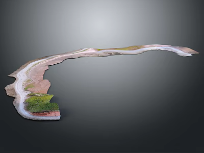 Winding Terrain Model With White Path Green Vegetation Brown Land And Gray Background 3d model