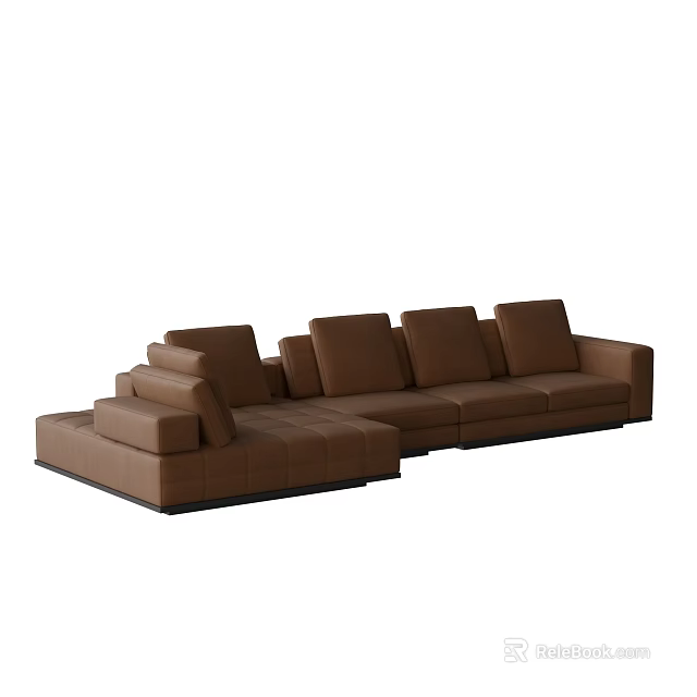 Brown Leather Sectional Sofa Modern Large Comfortable Living Room Seating 3d model