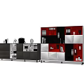Modern Red And Black Bookcase Design With Storage Shelves And Compartments 3d model