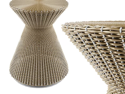 Modern Rattan Side Table With Intricate Woven Design And Unique Tapered Structure 3d model