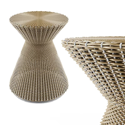 Modern Rattan Side Table With Intricate Woven Design And Unique Tapered Structure 3d model