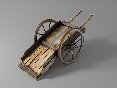 Vintage Wooden Cart With Spoked Wheels And Slatted Bed Structure For Transport 3d model Vintage Wooden Cart With Spoked Wheels And Slatted Bed Structure For Transport 3d model