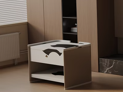Modern White And Gray Bedside Table With Drawer In Bedroom Interior 3d model