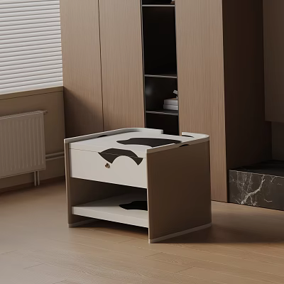 Modern White And Gray Bedside Table With Drawer In Bedroom Interior 3d model