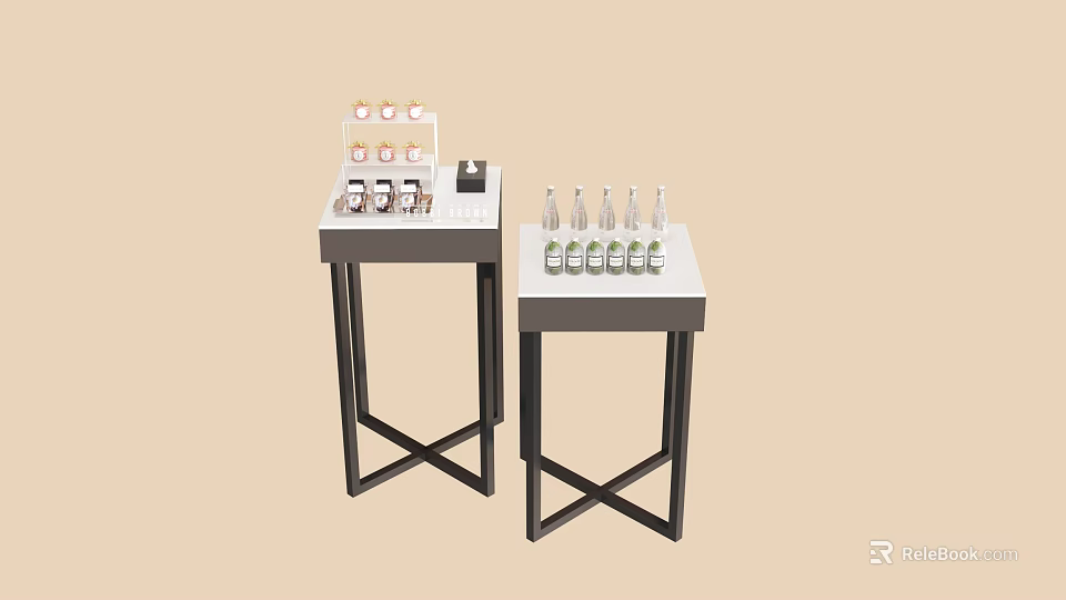 Elegant Dining Table With White Tabletop Black Cross Legs And Decorative Bottles Small Items 3d model