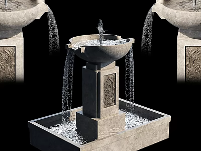 Outdoor Garden Ornament Stone Fountain With Flowing Water And Decorative Base 3d model