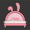 Pink Kids Bed With Rabbit Ear Headboard And Bunny Pattern Bed Sheet