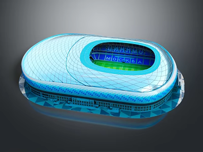 Modern Blue Stadium Architectural Design With Grid Exterior And Green Field 3d model