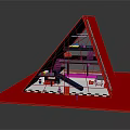 Red Triangular Modern Architectural Building With Interior Structure Floors And Checkered Floor 3d model