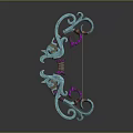 Ornate Teal Bow Featuring Purple Decorative Curves And Intricate Design Elements