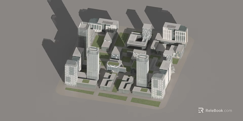 Modern Urban Building Complex With High Rise Towers And Low Rise Structures 3d model 