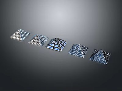 Cartoon Transparent Geometric Shapes With Different Designs And Blue White Details On Gray Background 3d model
