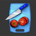 Fresh Whole Tomato And Sliced Pieces On Blue Cutting Board With Knife