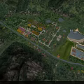 Scenic Amusement Park With Mountain Green Area Water Pool And Colorful Buildings