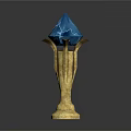 Blue Crystal Gemstone On Golden Decorative Stand With Petal Design