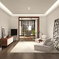 Bright Modern Living And Dining Room With Cozy Furniture Indoor Plants And Stylish Abstract Decorations