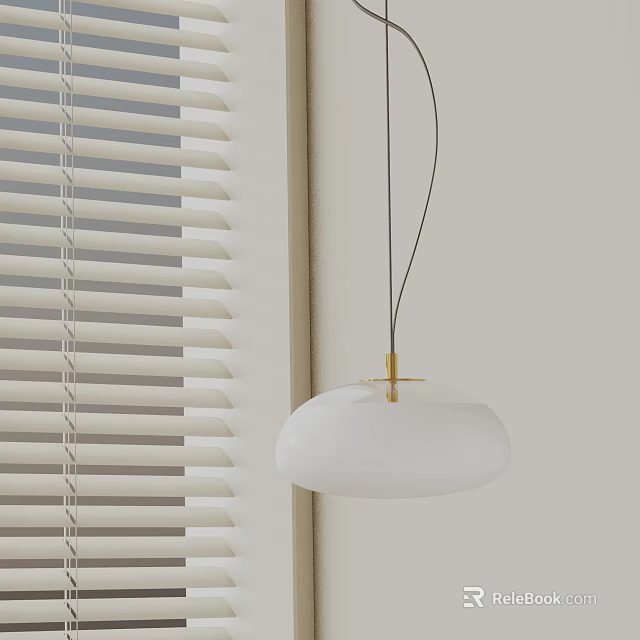 Minimalist Modern Pendant Light Interior With Window Blinds White Shade And Gold Accent 3d model 