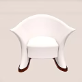 Modern White Single Sofa with Curved Armrest and Brown Wooden Legs Design