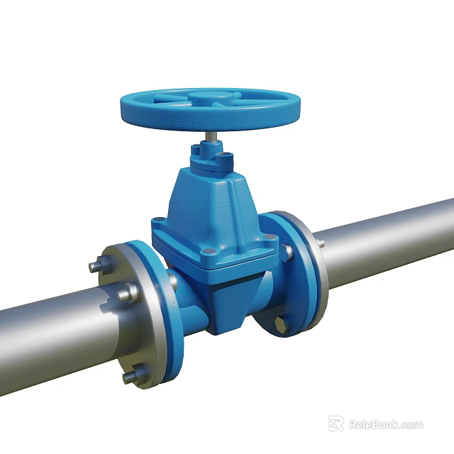 Silver Industrial Pipes With Blue Valve Connection And Flange Structure Detail 3d model 