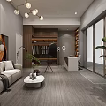 Modern Clothing Store Interior With Stylish Display Racks Green Plants Sofa And Chandelier