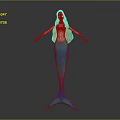 3D Red Haired Mermaid Game Movie Character With Blue Green Tail Design