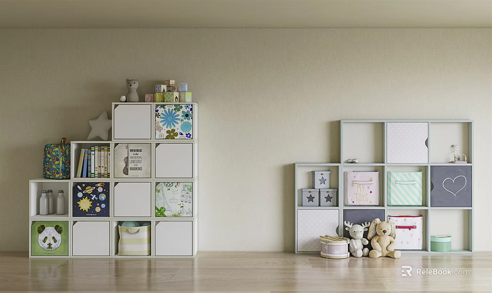 Home Entryway Side Cabinets With Storage Compartments Decorative Items Books And Stuffed Toys 3d model 