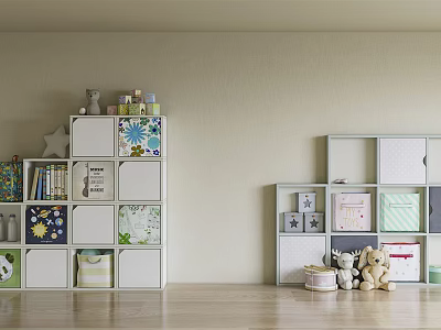 Home Entryway Side Cabinets With Storage Compartments Decorative Items Books And Stuffed Toys 3d model